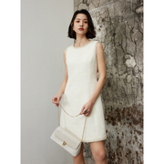 芝美日禾极简法式小香风背心连衣裙，中款肌理感月光白高级(白高级)感复古