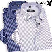 男士短袖衬衫中年休闲条纹，衬衣宽松商务正装半袖，全棉免烫薄款夏季