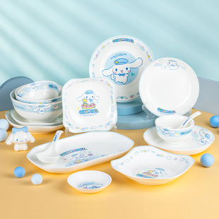 玉桂狗碗陶瓷碗盘子少女心餐具，碗套装家用可爱的儿童碗鱼盘碟组合