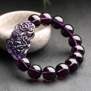 天然紫水晶貔貅手链男女同款情侣，士皮丘手串时尚