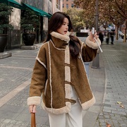 Cherrykoko冬季韩版皮毛一体毛毛外套女时尚麂皮绒宽松棉衣
