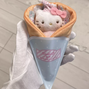 中古hellokitty可丽饼，华夫饼kitty毛绒摆件，可爱打瞌睡kitty玩偶