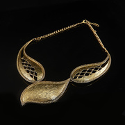 复古铜色金属超大水滴，镂空网状图案条纹朋克项链，女男饰品夸张挂链