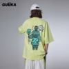 guuka&agaho联名250克荧光黄重磅(黄重磅)t恤短袖，男纯棉情侣落肩半袖宽松