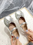 女童公主鞋2024春秋银色，花童礼服表演鞋，宝宝小皮鞋软底儿童鞋