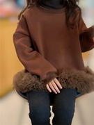 韩版童装女童加绒卫衣裙冬季小女孩洋气保暖蓬蓬裙长款上衣衫