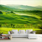 电视背景墙壁纸客厅沙发，现代简约清新田园绿色草地，风景画墙纸壁画