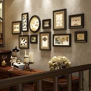 欧式复古实木照片墙，相框墙餐厅酒店挂墙装饰画美式沙发背景墙画框