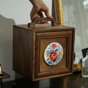 北美黑胡桃实木桌面，收纳盒中式复古手提抽屉式木质，化妆盒首饰盒