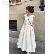 法式白色连衣裙女2024春夏茶，歇小个子无袖，背心裙气质打底长裙