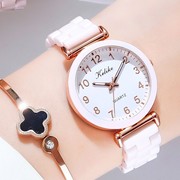 手表女款学生夜光仿陶瓷手表，女孩初高中学生韩版简约气质白色