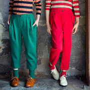 韩国南大门童装春秋时髦女孩，中大童百搭气质，红色西装裤