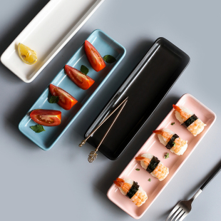 家用长方形盘子陶瓷寿司小吃菜盘创意网红北欧简约餐厅长条西餐盘