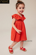 英国next女童夏洋装(夏洋装，)红色镂空花朵，连衣裙棉质裙子c76-521