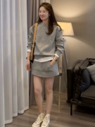 欧货韩系时尚运动卫衣套装，女2024圆领上衣短裙休闲两件套