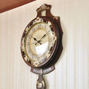 欧式挂钟钟表实木客厅时尚创意钟表简约静音石英仿古卧室摇摆时钟