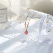 天然水晶草莓晶项链女简约气质925银吊坠珍珠锁骨链