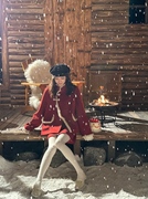 圣诞新年红色新中式国风毛呢套装女冬季貂毛拼接外套半身裙两件套