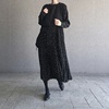 韩国2024春装法式宽松复古百褶长裙子长袖，波点气质连衣裙