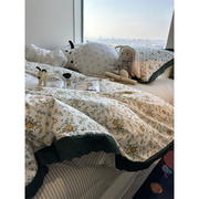 ins墨绿色蕾丝花边碎花床上四件套全棉纯棉文艺1.5m1.8米被套床单