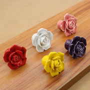 现代简约衣柜卡通欧式把手彩色陶瓷橱柜手捏拉手玫瑰花