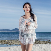 蕾丝长袖镂空网衫刺绣时尚，罩衫沙滩度假2024女披肩防晒衣百搭
