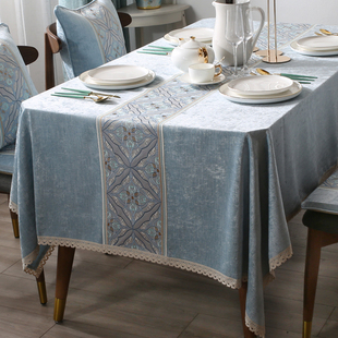 欧式桌布布艺刺绣轻奢新中式茶几盖布台布长方形高级感高端餐桌布