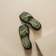 绿色chao显白厚底凉鞋，女2023年夏季罗马鞋松糕鞋女生小码鞋子