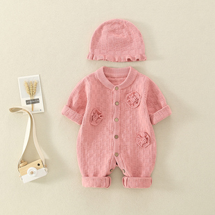 婴儿春秋毛衣套装连体，爬服针织公主，哈衣03-9个月女宝宝洋气打底衫