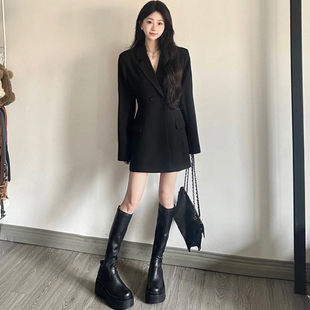 黑色收腰显瘦西装外套女春秋韩版设计感修身休闲气质西服上衣