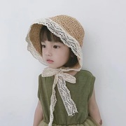 儿童草帽女夏遮阳亲子沙滩，帽母女时尚蕾丝，边韩版女童渔夫帽薄凉帽