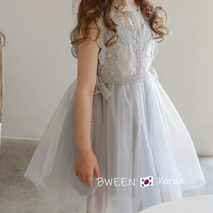 韩版童装公主裙女童超仙夏2024洋气小女孩，时尚蕾丝蓬蓬纱连衣裙子