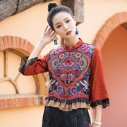 中国风短外套秋冬款时尚年轻款民族风重工刺绣拼接改良唐装外套女