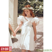 NEXT女童伴娘礼服连衣裙 2023夏季女孩白/绿色褶皱 儿童裙 2-14歲