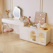 实木梳妆台法式奶油风现代简约家用卧室伸缩边柜一体多功能收纳柜