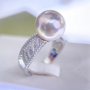 爱迪生珍珠戒指高级感冷光，天然淡水大颗正圆极光超闪纯银指环女