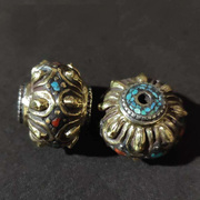 高端配珠天然绿松石散珠藏式吊坠铜珠手链民族做旧饰品尼泊尔1个