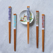 西田木雨 荼锦五入木筷日式筷子家用23.5厘米5双礼盒装尖头寿司筷