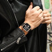  运动黑色欧美腕表 带男士手表潮流方形机械商务夜光国产腕表
