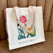 环保帆布包森系花卉手提袋单肩拉链，大容量书包通勤女托特包电脑包