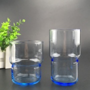 高品质全钢化两节直身玻璃杯，圆形泡茶冰蓝，中式矮杯中杯大杯家用杯