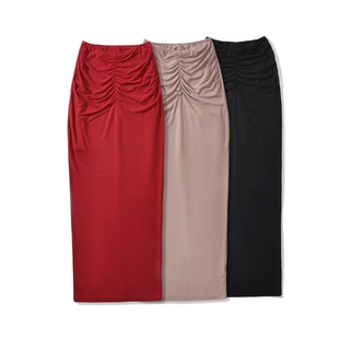欧美夏季莫代尔棉垂感长裙包臀弹力褶皱高挑170高个子(高个子)半身裙