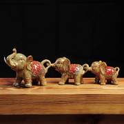 德化陶瓷工艺品三连招财大象中式家居摆件新中式动物创意装饰瓷器