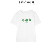 Basic House/百家好上衣打底衫2024夏季刺绣图案短袖T恤女