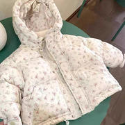 男童女童棉服冬装外套2023韩版童装儿童，碎花加厚保暖连帽棉衣