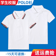 儿童polo衫夏季纯棉男女童，中大童白色t恤小学生短袖薄款毕业校服