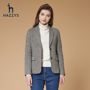 Hazzys哈吉斯2021潮流女士长袖单西休闲气质秋冬羊毛西装外套