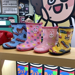 日本原单！儿童雨鞋防滑轻便汽车兔子卡通图案小学生大码水靴