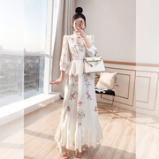 白色长裙子夏季2024女装设计感碎花国风复古浪漫新中式连衣裙