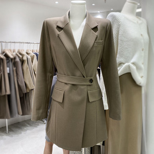 韩国mootea2022秋季气质长袖西装，裙显瘦收腰中长款西服外套女